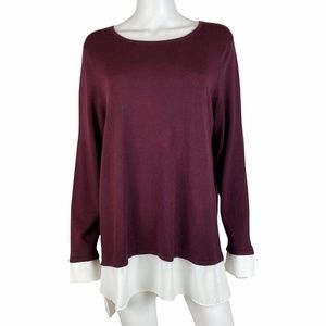 Susan Graver Long Sleeve Burgundy Sweater with Contrast Trim